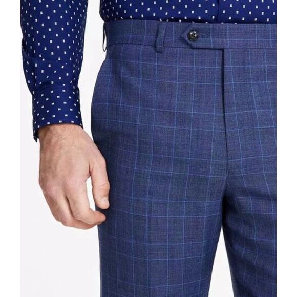 NWT Michael Kors Malone Plaid Classic Fit Stretch Dress Pants, Blue, 40W x 30L - Picture 4 of 9